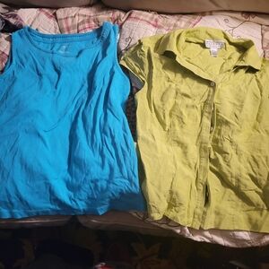 Talbots Blue Tank Top and Green Blouse Set